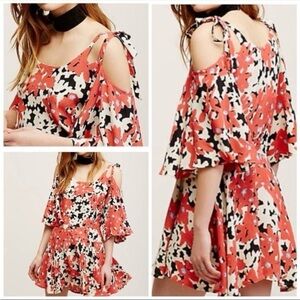Free People Lucina Floral Tunic Mini Dress Cold Shoulder Flowy Boho XS